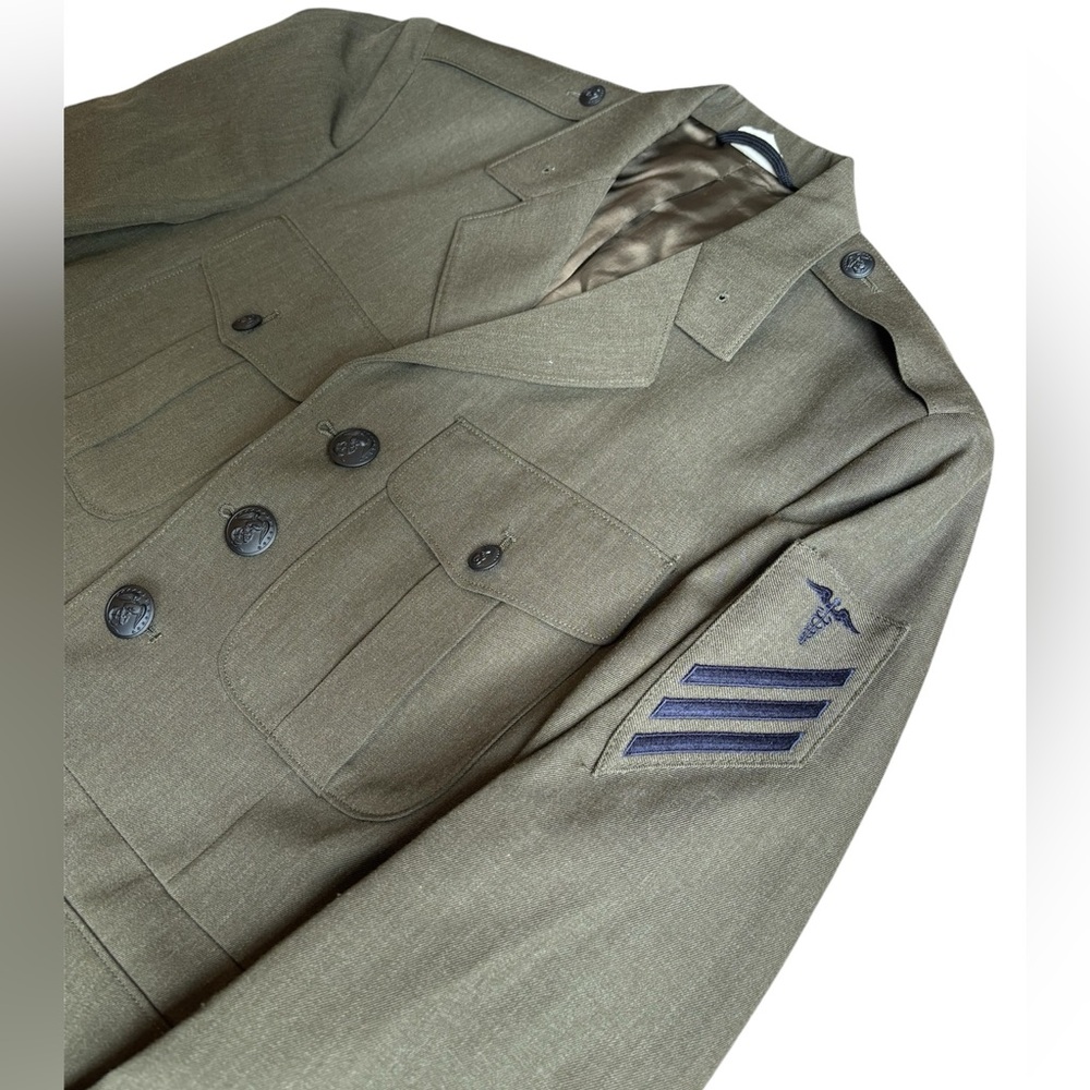 Vintage USMC Green Wool Blend Dress Coat Hospital Corpsman